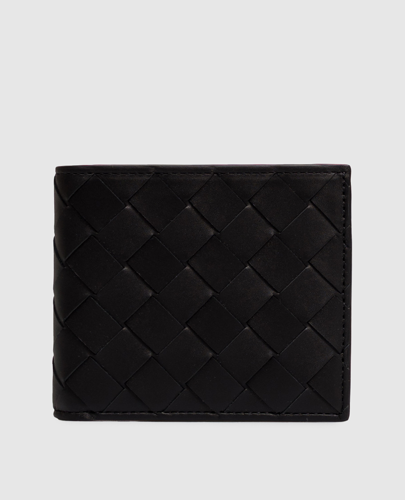 Black Intrecciato Bi-Fold Leather Wallet