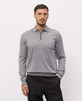 Stefano Ricci Grey wool, silk and cashmere polo with monogram KE08004P30E26374
