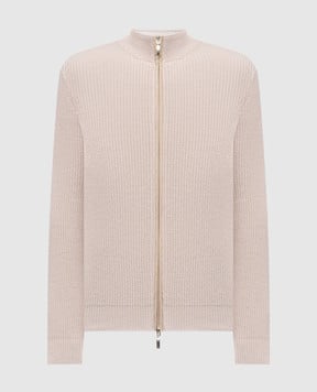 Pini Parma Beige wool and cashmere cardigan FZIPRIBBEDBEI