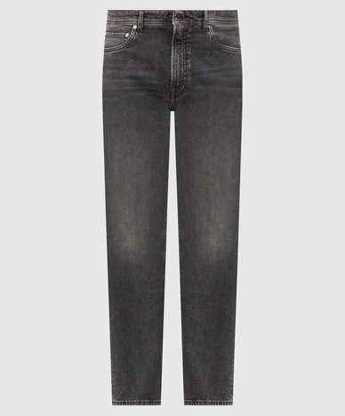 Grey jeans with logo patch