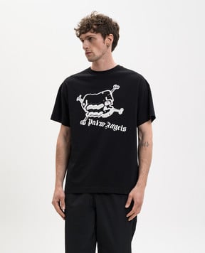 Palm Angels Black T-shirt with contrast Skull print PMAA109S26JER004