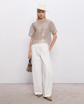 Brunello Cucinelli Beige silk top with sequins MF940HW300