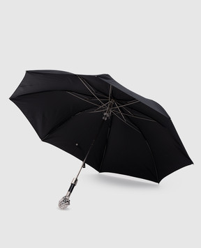 Pasotti Silver Lion black folding umbrella OMITUO64SRASO67681