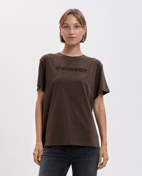 Twinset Brown T-shirt with textured logo 262TP2303