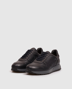 Doucal's Blue leather sneakers with embossed logo DU3594SYDNUJ225