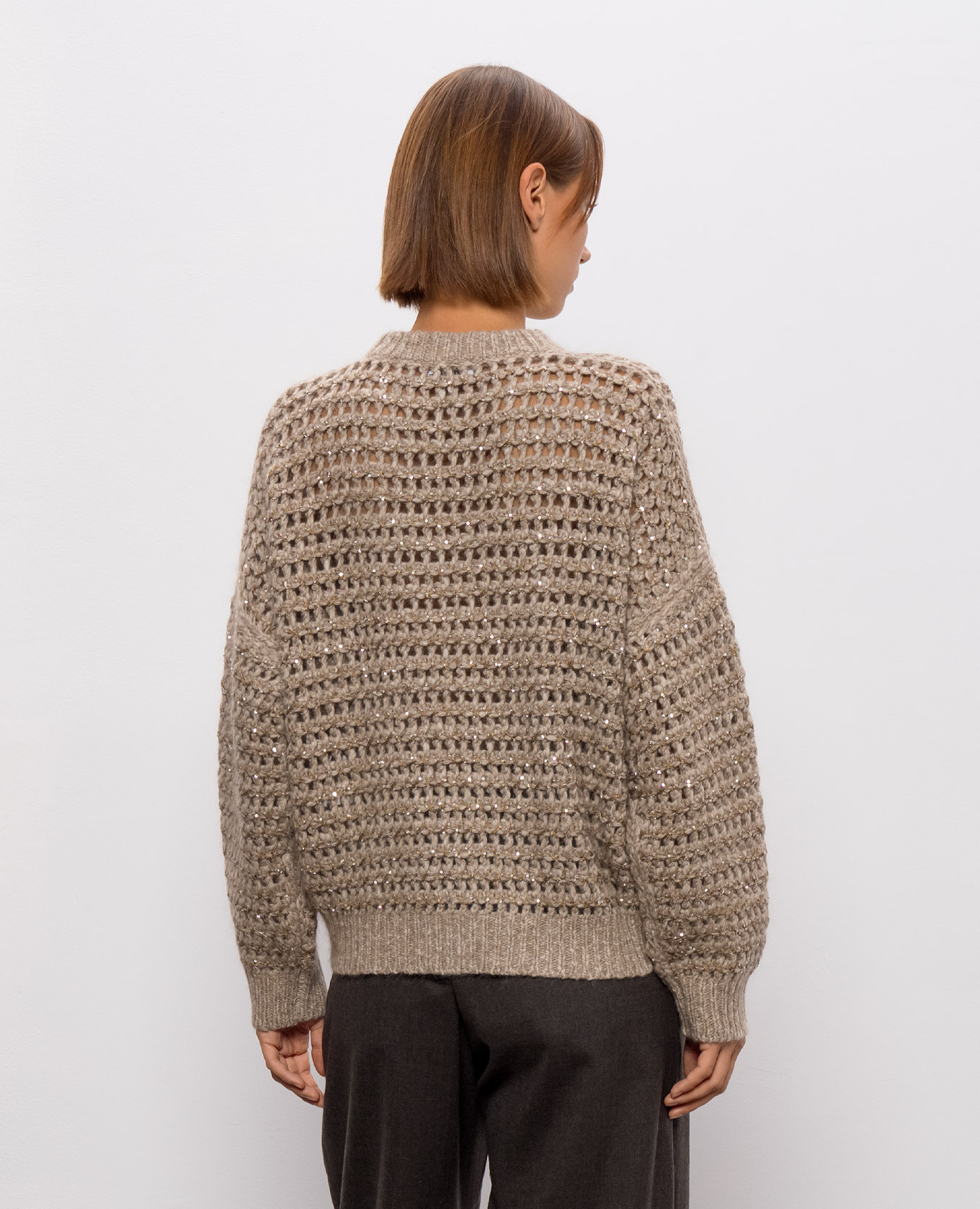 Beige openwork sweater with wool and cashmere Brunello Cucinelli 4