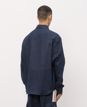 Palm Angels Blue linen shirt with logo embroidery PMGE04JS26FAB001