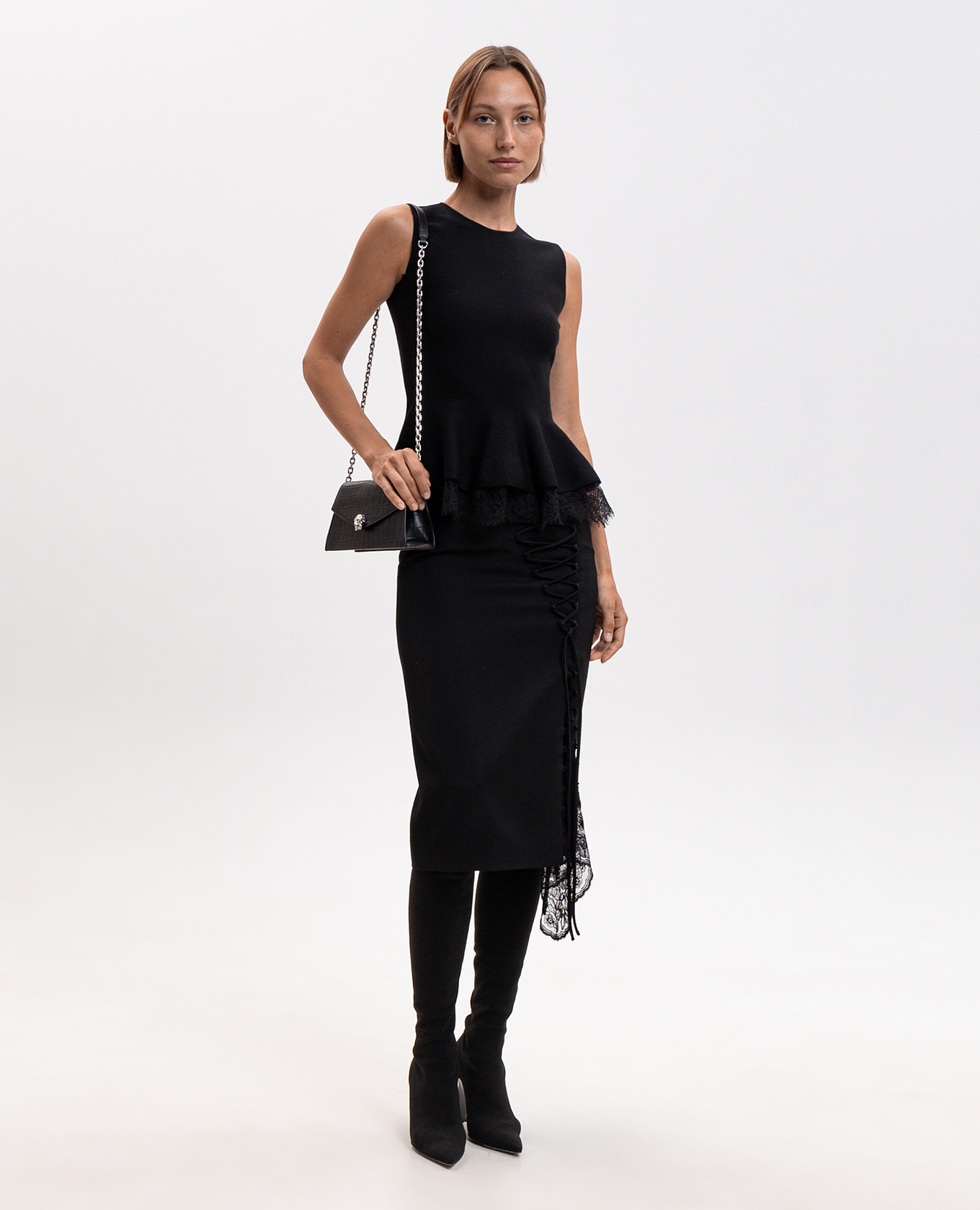 Black wool pencil skirt with lace Alexander McQueen 2