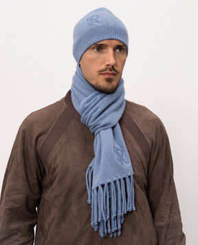 Stefano Ricci Blue cashmere scarf with monogram logo K606040SCIF26305