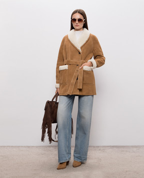 Be Florence Brown sheepskin coat with belt BE2682
