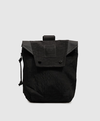 Black sling bag with logo print