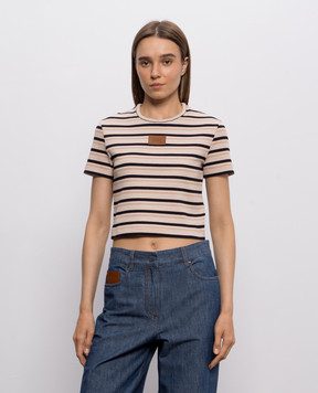 Fendi Beige striped cropped T-shirt FS8110AW88