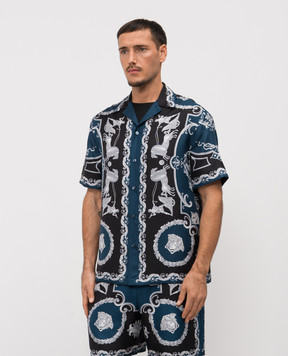 Versace Blue silk shirt with Hall of Heroes print 10227401A16096