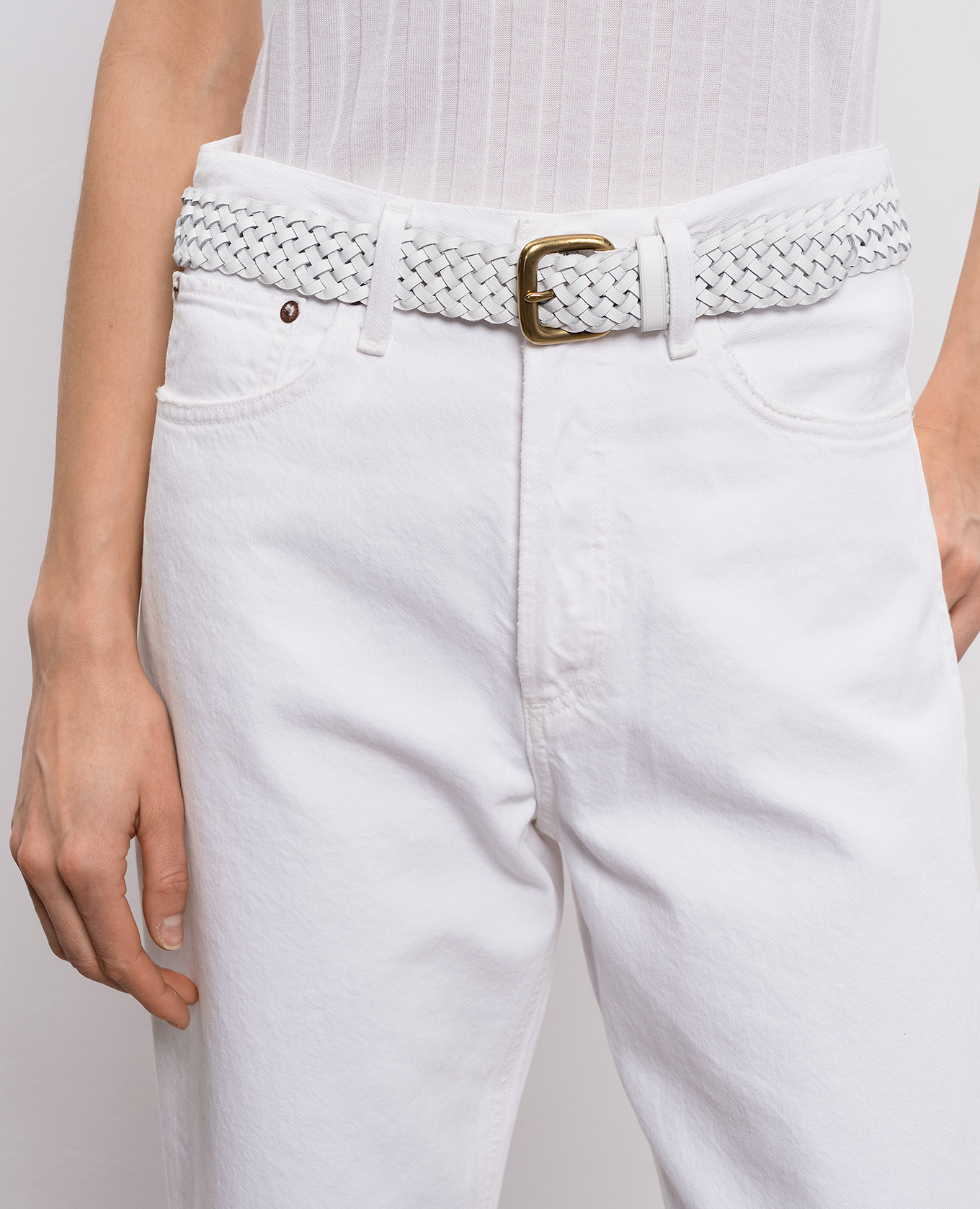 

White leather braided belt Dragon