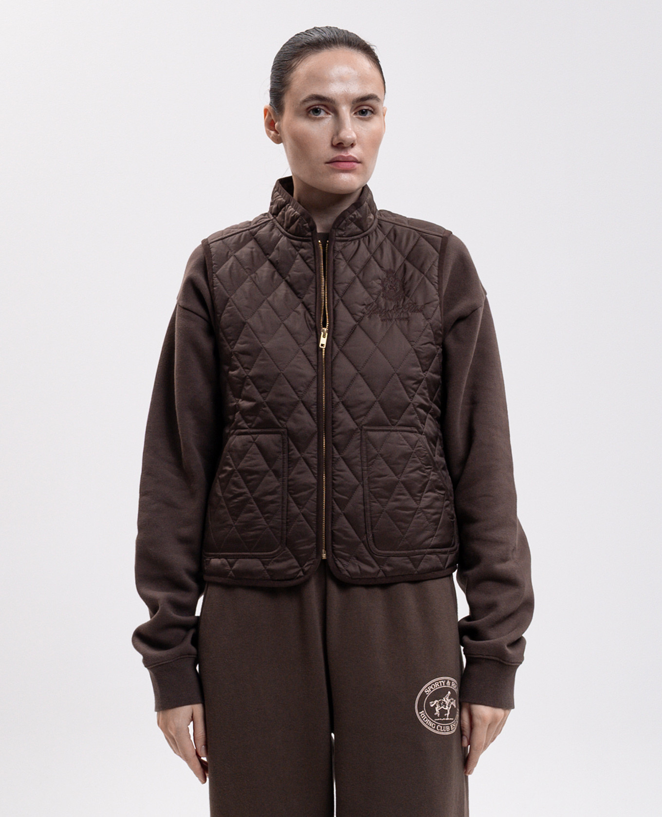 Brown quilted vest Sporty & Rich 3