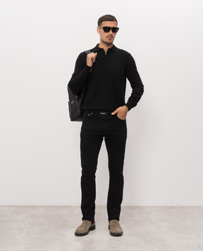 Cashmere&Whiskey Black merino wool polo shirt with pattern 1034