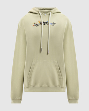 Off-White Green hoodie with floral logo print 2BB064F25FLE002
