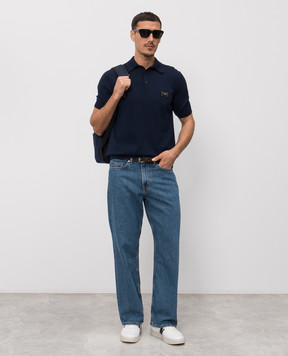 Dolce&Gabbana Blue wool polo shirt with logo patch GXO38TJDVGE