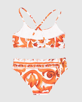 Dolce&Gabbana Children's white swimsuit with Majolica print L5J881ON0GU812+