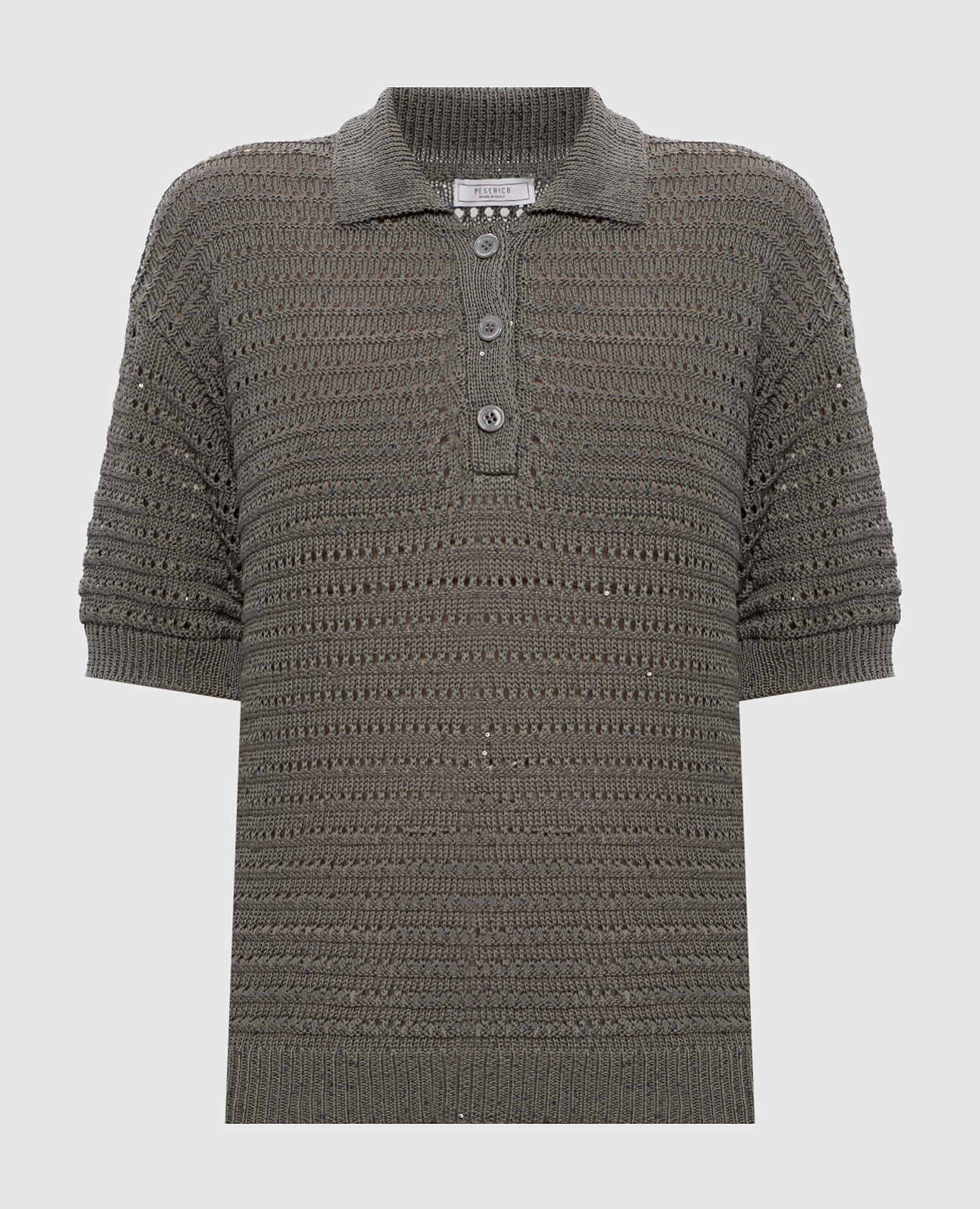 Green openwork top with polo collar
