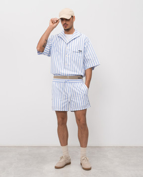 Dolce&Gabbana White striped pajama shirt with logo patch G5OL5TFR52W