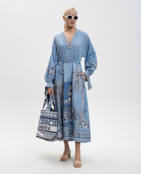 Alemais Villa Romantica blue midi dress with linen 6090D