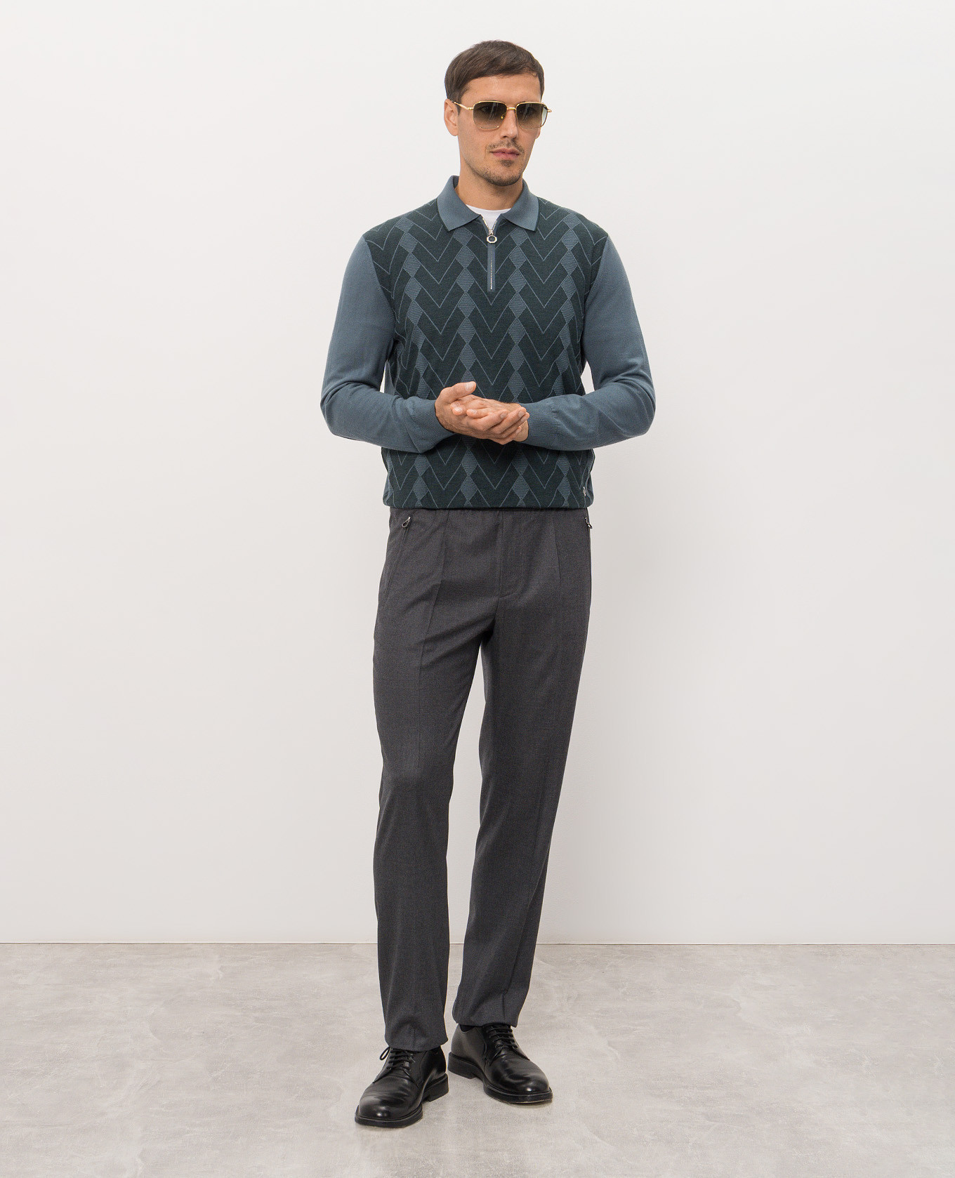 Green wool and silk polo shirt with geometric pattern Stefano Ricci 2