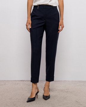 Peserico Dark blue wool trousers with lapels A04753D03472