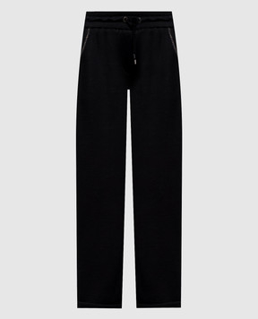 Brunello Cucinelli Black silk sweatpants with monil chain MP828SB899