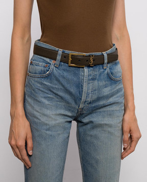 Saint Laurent Brown leather belt with monogram logo 789588AACYT