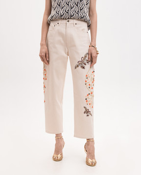 La DoubleJ Beige jeans with beaded and sequined embroidery TRO0198DEN001SOLID