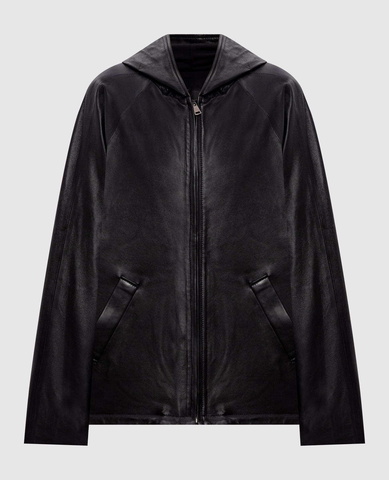 

Black Cambridge leather jacket with hood Simonetta Ravizza