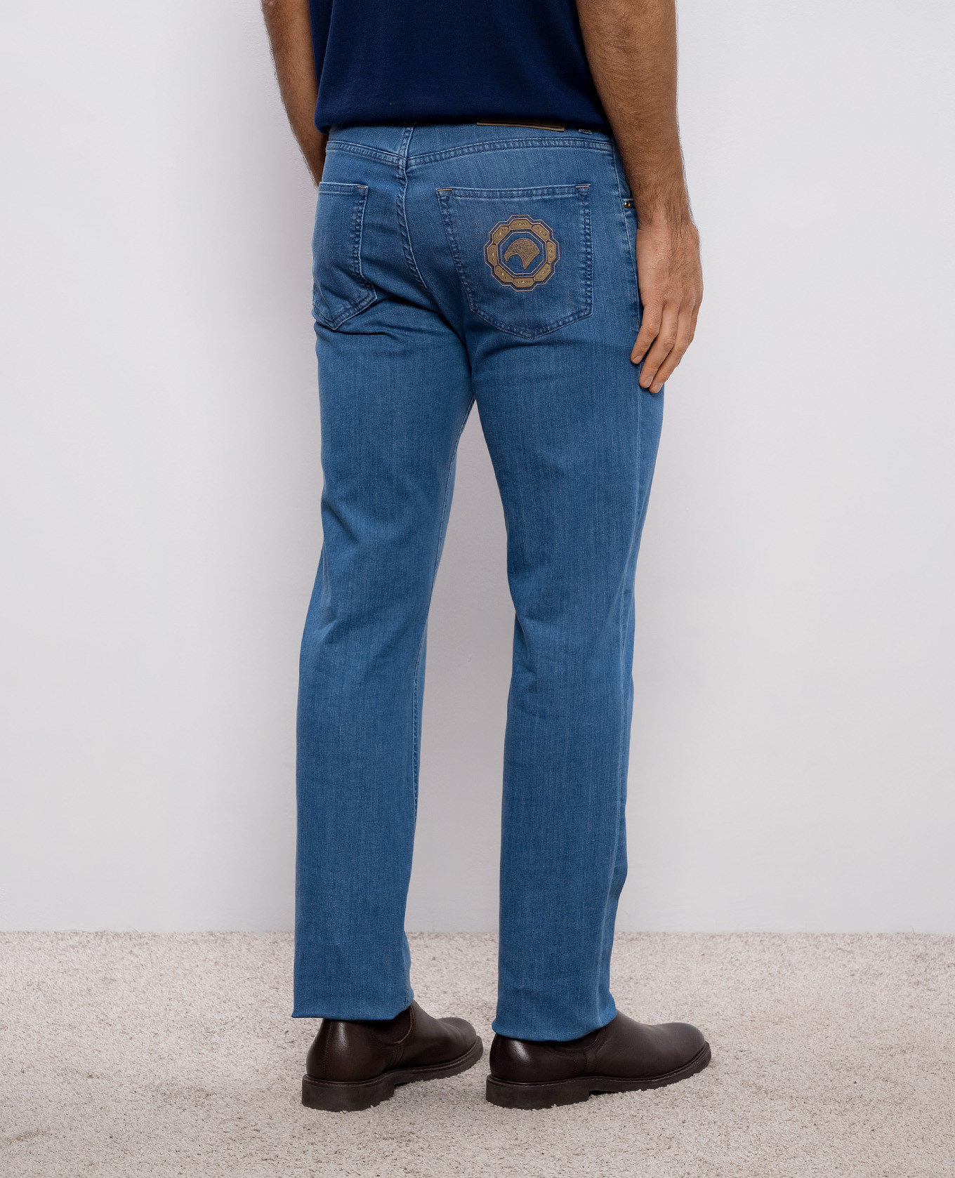 Blue jeans with logo patch Stefano Ricci 4
