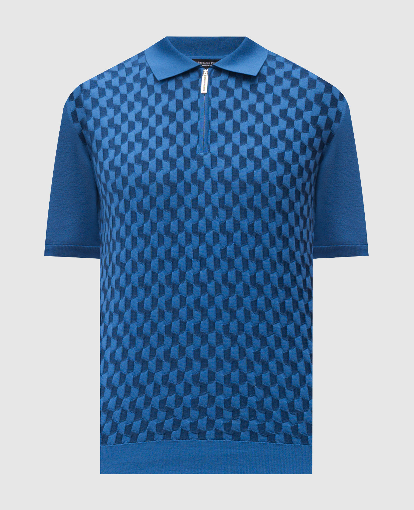 Blue polo shirt with patterned silk