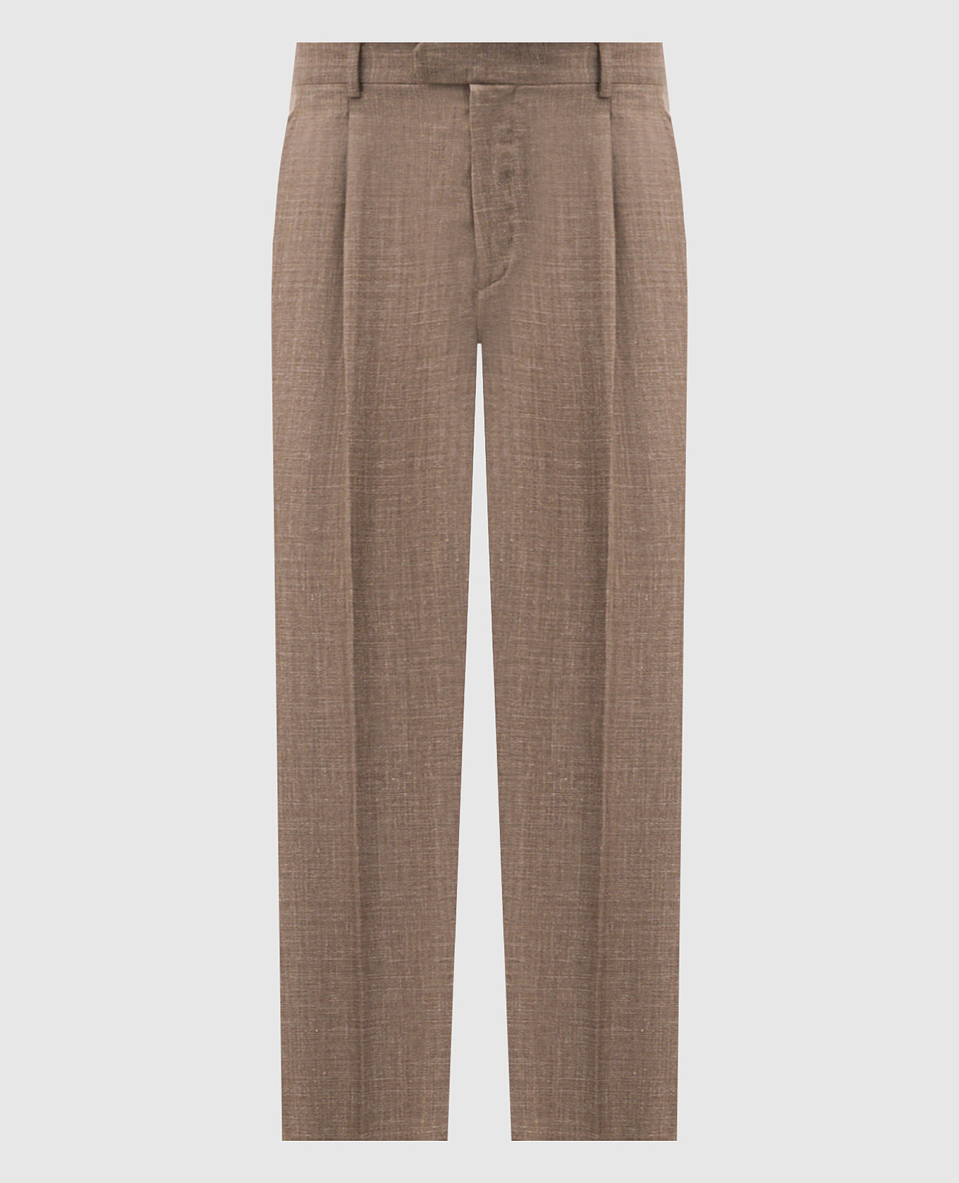 Brown wool, silk and linen patterned trousers Brett Johnson