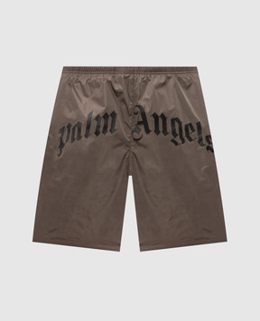 Palm Angels Brown logo print swim shorts PMFD018S26FAB001