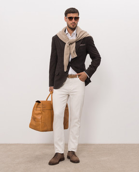 Brunello Cucinelli Dark brown checked silk, wool and cashmere jacket MV4647BTD