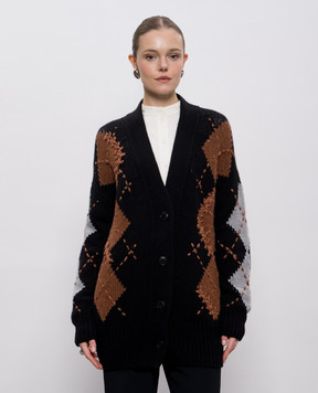 Ermanno Scervino Black cashmere cardigan with a pattern D475N321RKYM