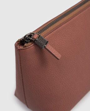 Brunello Cucinelli Terracotta leather clutch with logo MWCAM2716