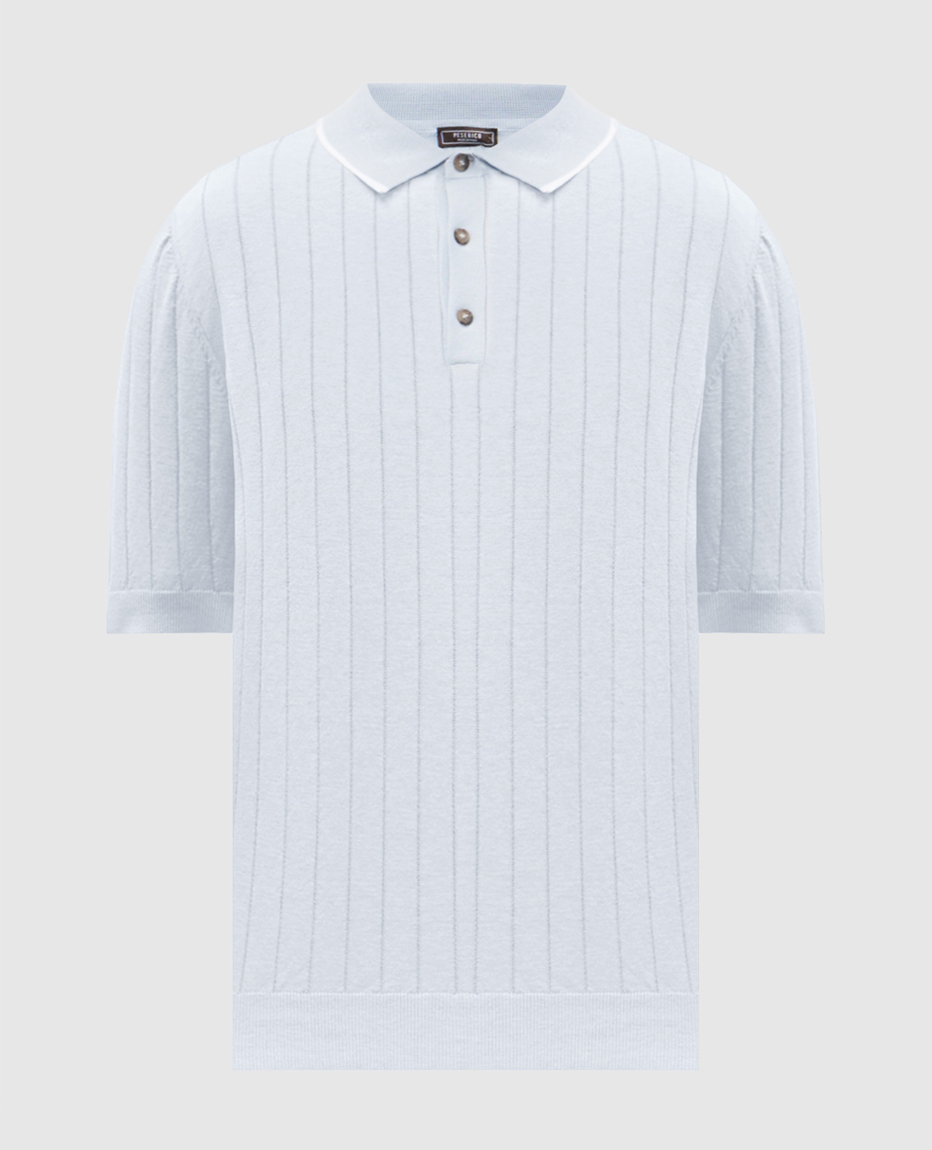 Blue ribbed cotton polo shirt
