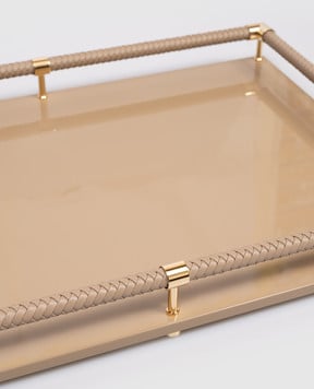 Giobagnara Brown lacquered tray with weaving VSCRECTTAUPEGOLDRV105