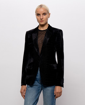 Tom Ford Black velvet jacket with crocodile pattern GI3085FAX1801