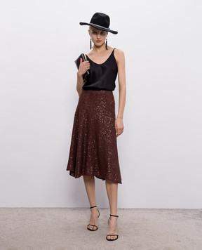 Brunello Cucinelli Black silk top with monil chain MB179EV802