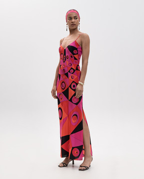 PUCCI Pink printed silk maxi dress 6HRI256H723