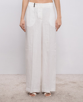 Peserico White linen pants with chain A0404002606