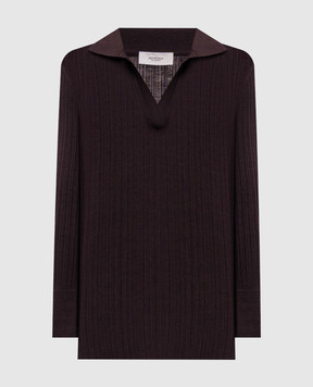Agnona Brown ribbed top with polo collar K3120167V180Q