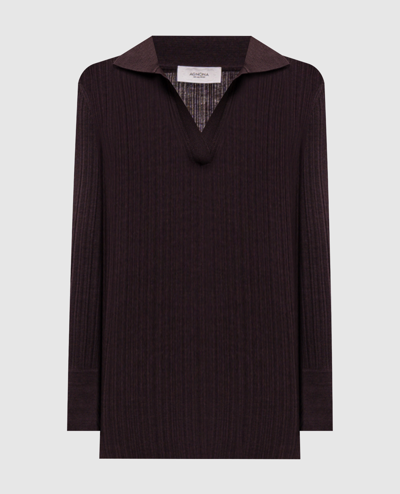 Brown ribbed top with polo collar