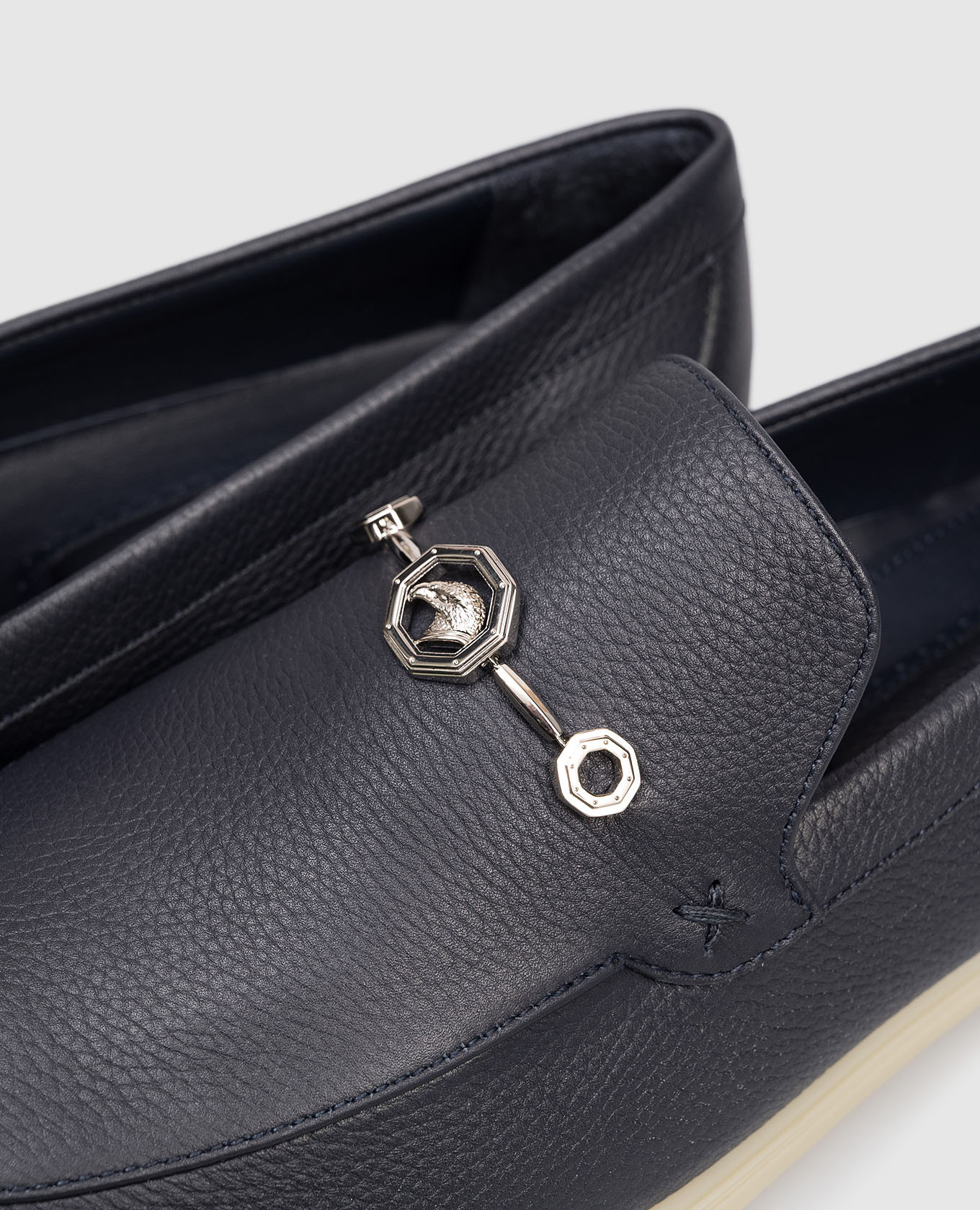 Blue leather loafers with emblem Stefano Ricci 5