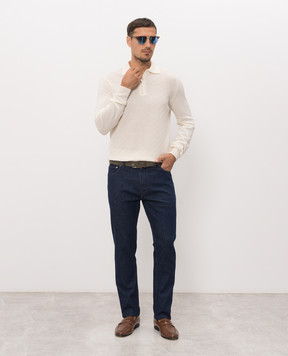 Cashmere&Whiskey Ivory merino wool polo shirt with pattern 1034