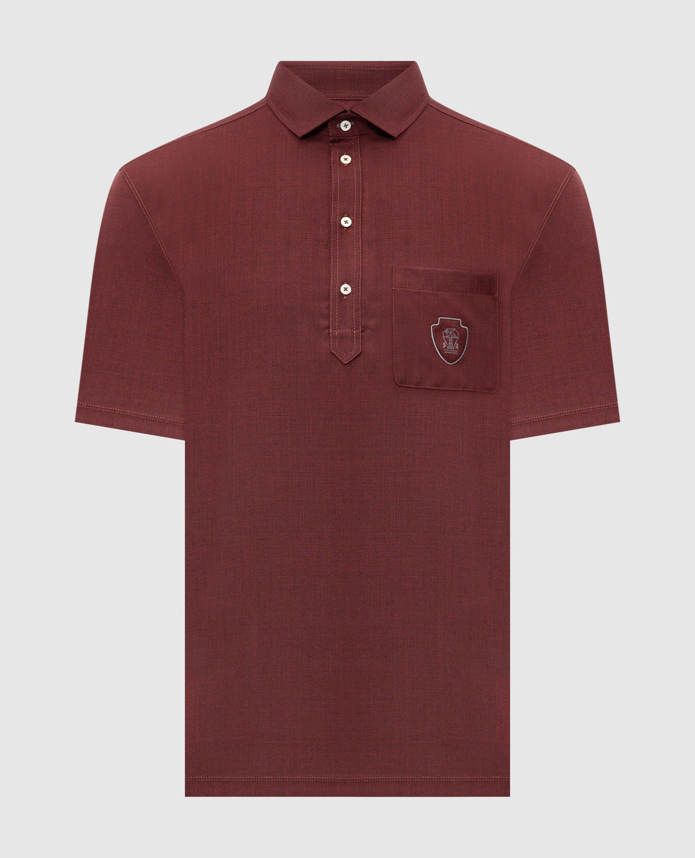 Burgundy wool polo shirt with logo print
